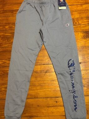 Champion Light Blue Jogger Sweatpants with Navy Script
